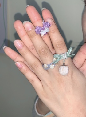 Swingset水晶贝壳嗲蝴蝶结戒指