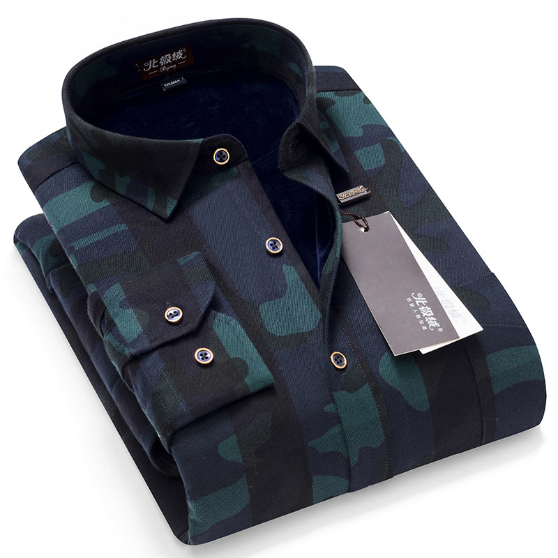 北极绒保暖加绒纯棉格子男士衬衫 北极绒早稻田衬衫