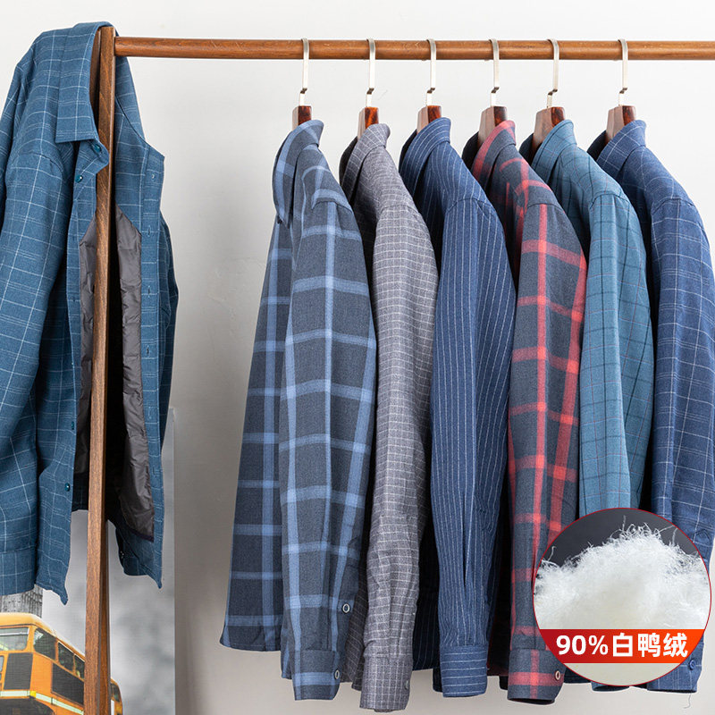 北极绒羽绒长袖加绒加厚中年衬衫 北极绒早稻田衬衫