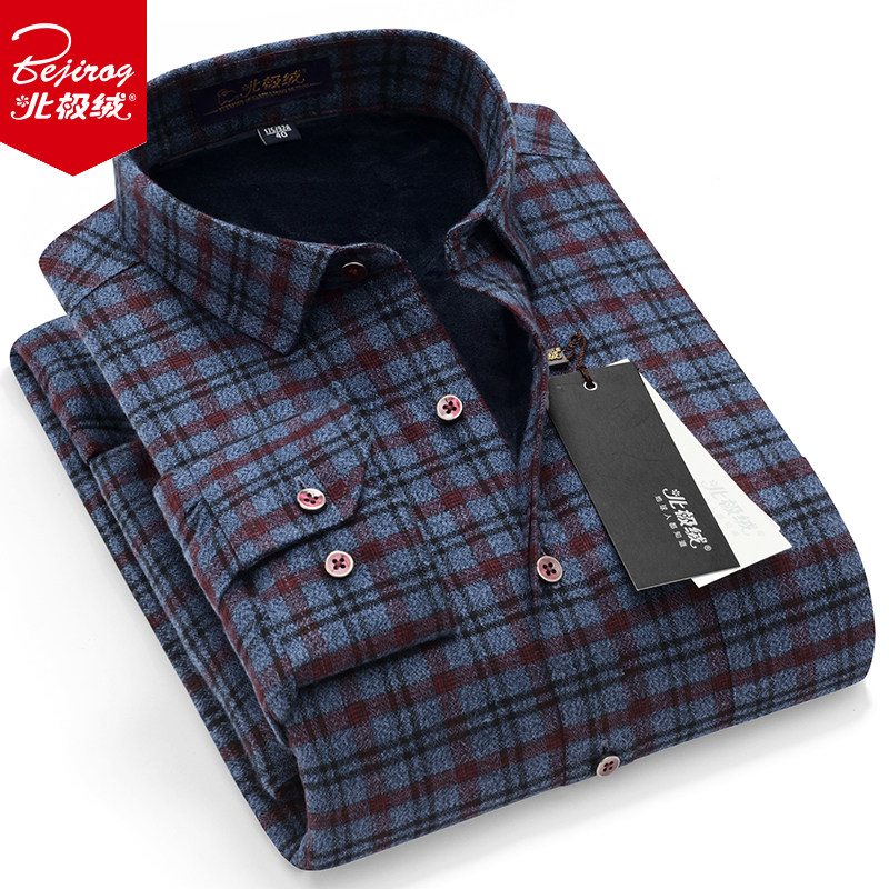 北极绒保暖加绒纯棉格子男士衬衫 北极绒早稻田衬衫