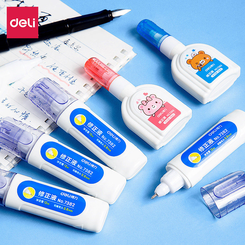 得力修正液改正修改液笔消字灵修正带可爱涂改笔白色无痕退字快干图改环保安全批发大容量儿童文具用品 - 图0