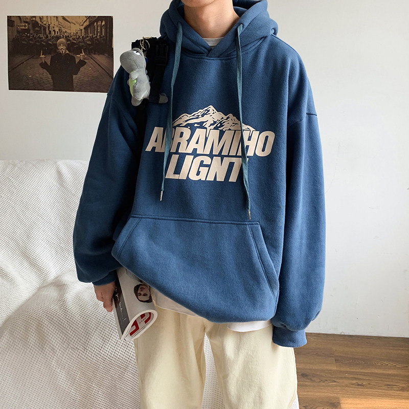 加绒秋冬宽松连帽韩版潮流加厚卫衣 行更远卫衣