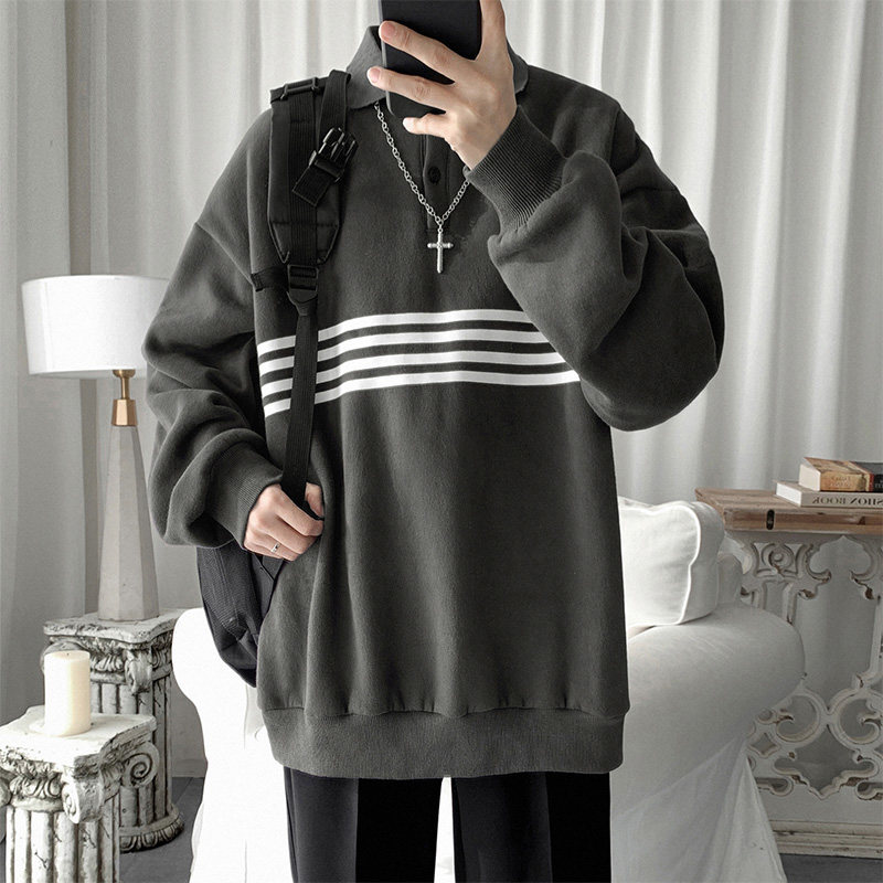 春秋男士新款条纹潮流韩版翻领卫衣 行更远卫衣