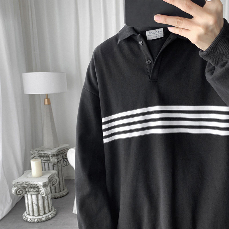 春秋男士新款条纹潮流韩版翻领卫衣 行更远卫衣