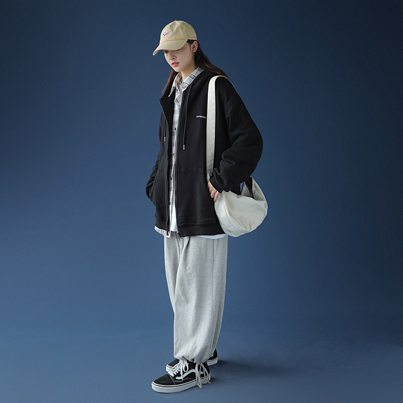 港风加绒加厚休闲开衫潮男士卫衣 行更远卫衣