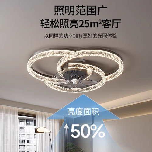 客厅风扇灯吸顶灯现代轻奢冰裂纹全光谱护眼360度摇头电扇灯一体 - 图0