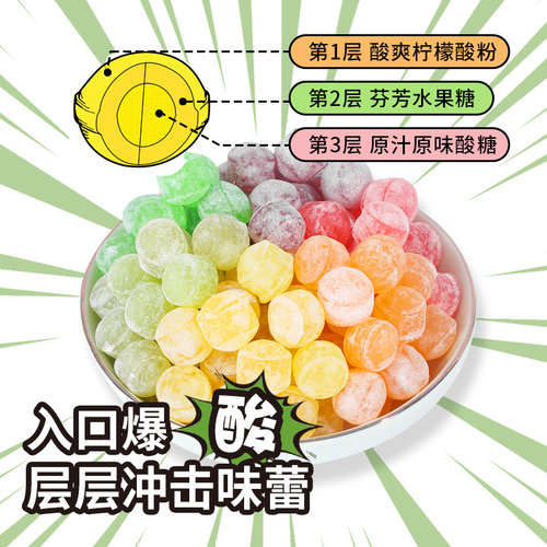 棵力果网红爆酸糖散装超酸巨酸糖果水果糖多种口味硬糖小零食批发 - 图1
