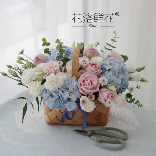 合肥鲜花手提花篮玫瑰绣球同城速递送女友闺蜜爱人母亲节生日礼物 - 图0