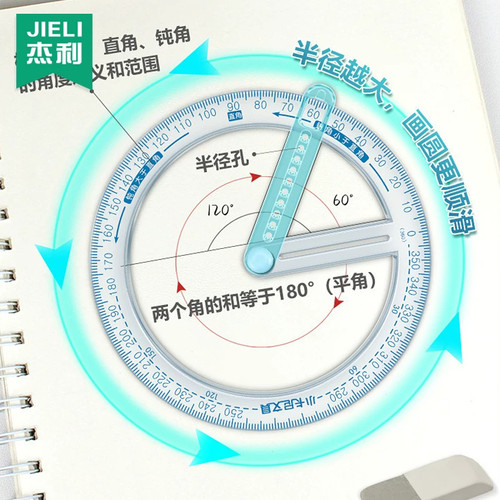 360°活动角多功能绘图尺教具小学生二年级四年级角的初步认识锐角钝角画角量角器几何演示器直角文具可画圆 - 图3