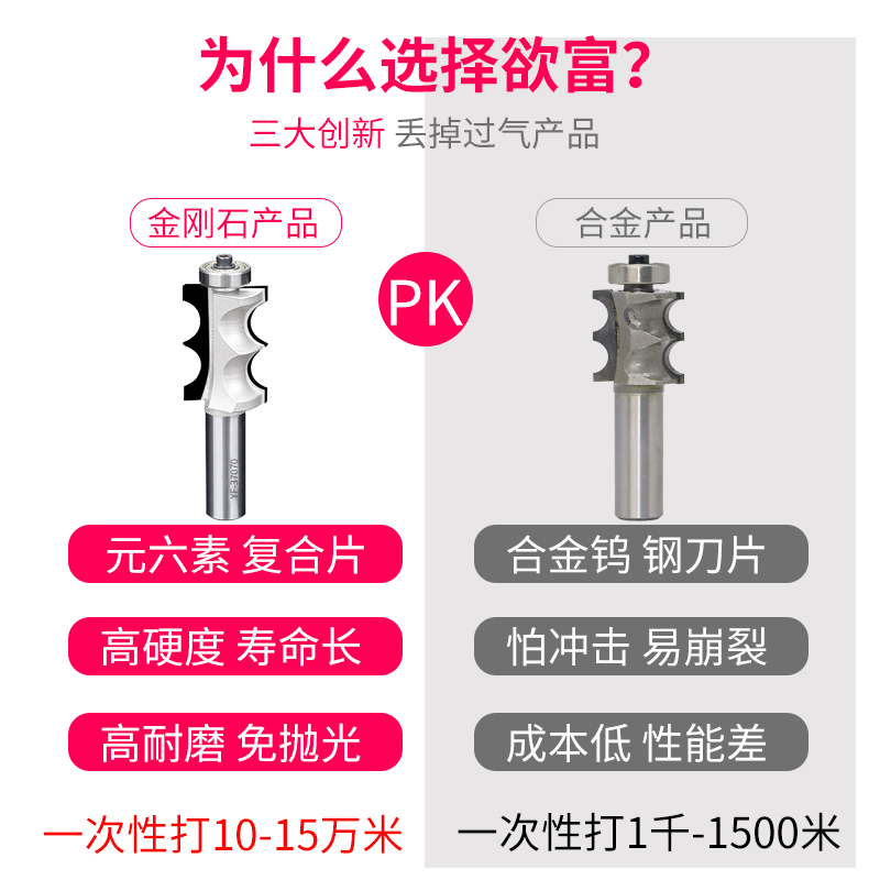 欲富金刚石刀具pcd双珠饰刀1/2柄珠饰曲线刀双圆弧雕刻机铣刀