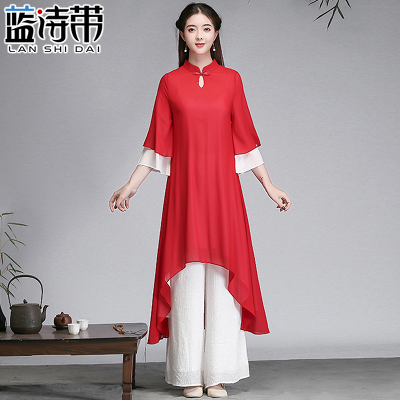 佛系衣服女中国风春夏中式连衣裙改良旗袍裙文艺复古仙气禅茶服女 - 图3