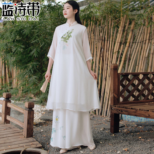 现代茶服中国风佛系衣服女禅意改良旗袍连衣裙汉服唐装阔腿裤套装 - 图2
