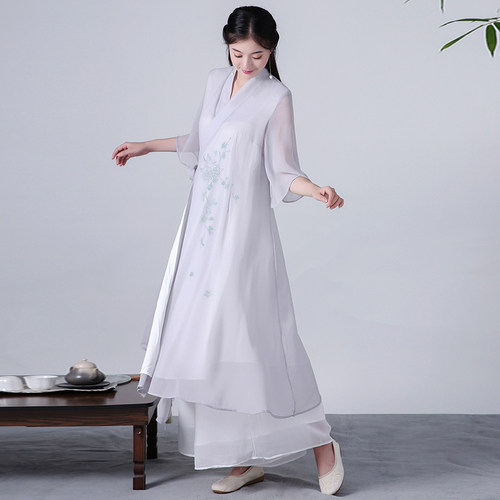禅修服女中国风春夏复古禅衣茶艺师服装禅意茶服居士服汉服中长款 - 图3