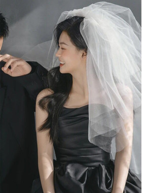 新款多层蓬蓬多层短款领证订婚主纱头纱新娘化妆头饰森系样片配饰