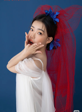 韩式新娘结婚长头纱主婚纱求婚领证影楼跟妆写真多层硬网蓬蓬红纱