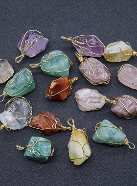 水晶玛瑙原石绕线吊坠