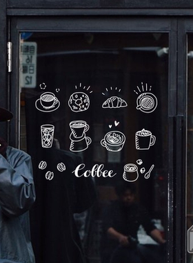 COFFEE咖啡手绘风格图案贴纸包邮