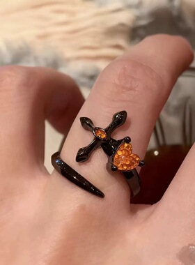 禁忌之恋枪黑戒指女甜酷辣妹暗黑系ins小众高级感开口可调节指环