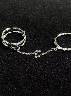 链条戒指女个性轻奢小众设计感可调节食指戒冷淡风双指连体指环潮