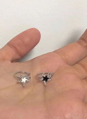 黑白五角星耳钉女小众设计百搭锆石耳骨钉复古叠戴高级感耳环耳饰