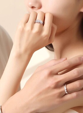 富士山下樱花情侣戒指森系轻奢滴油开口可调节指环粉色花朵食指戒