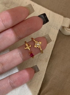 鸢尾花尾戒女小指ins小众设计感开口可调节食指戒Vintage古着指环