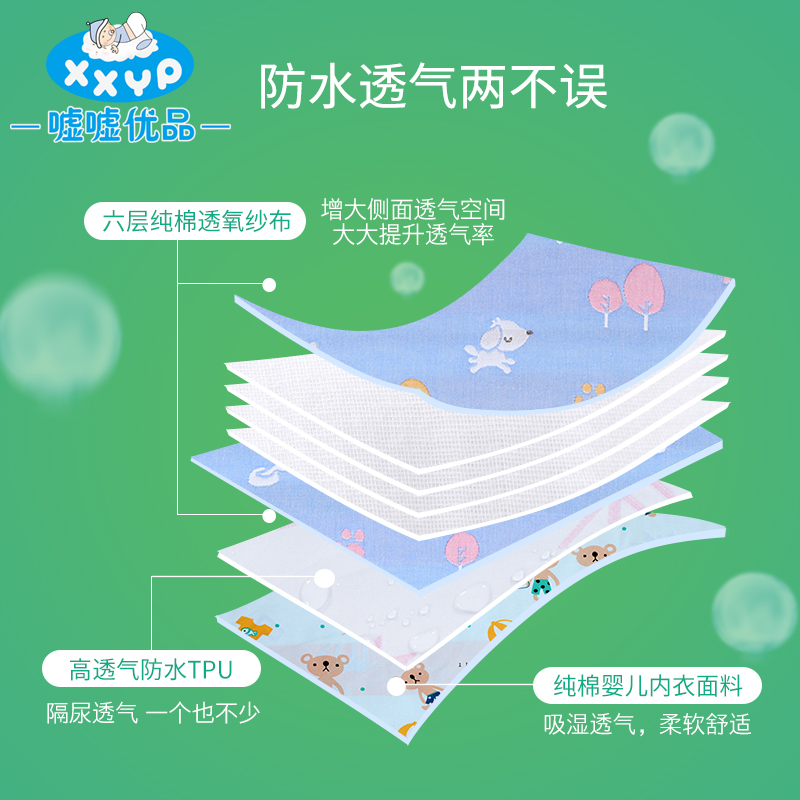 xxyp旗舰店婴儿童隔尿床单防水床垫防尿床笠床罩整床大号纯棉纱布透气棉可洗2