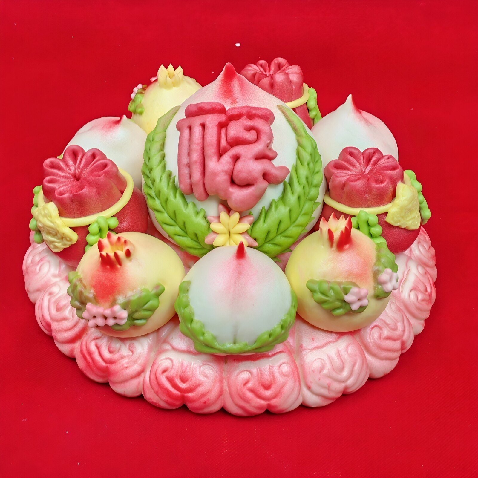 胶东过寿花饽饽不加白糖老人过生日馒头寿桃蛋糕祝寿花样面食馍礼