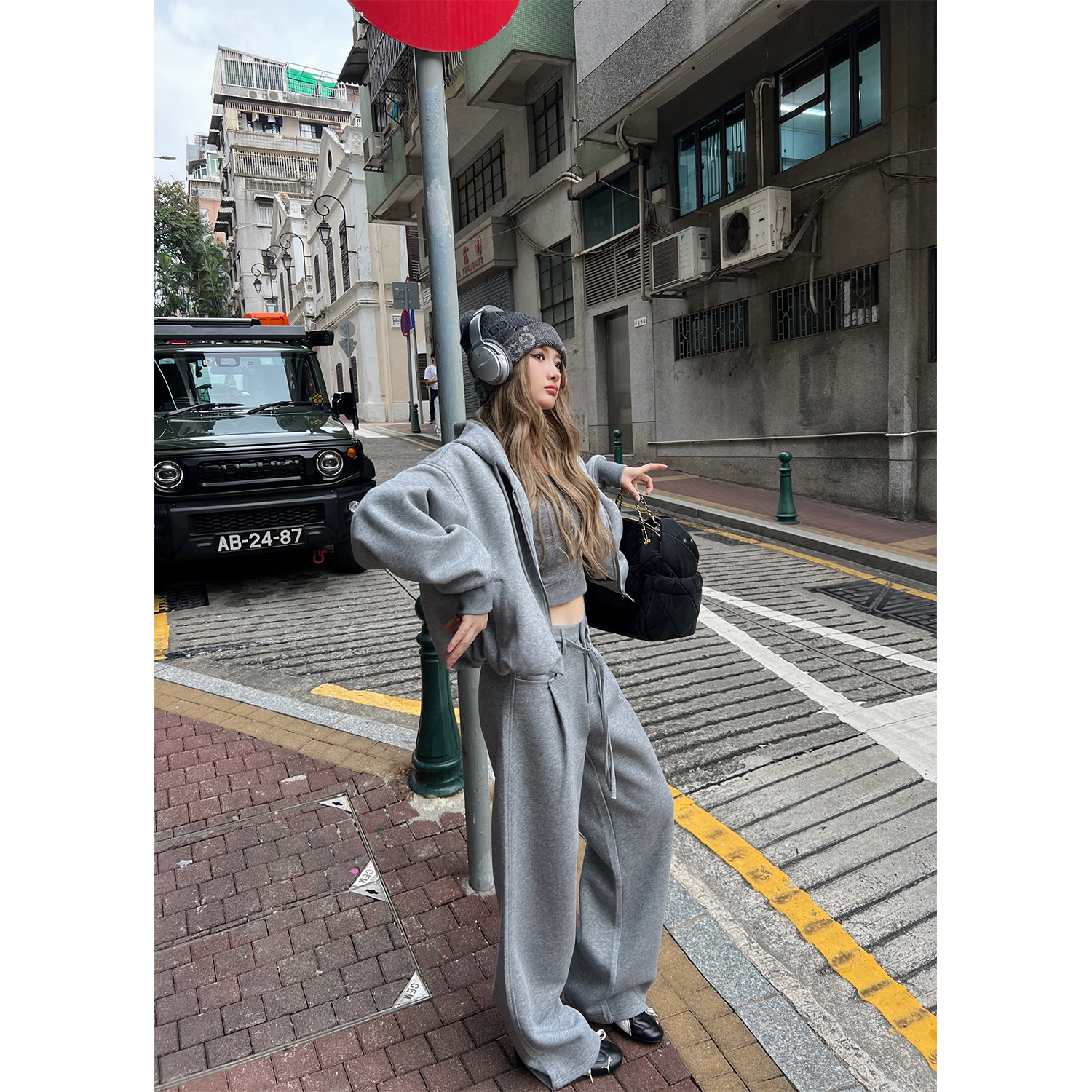 Xinlei Lin 慢调生活 复合仿华绵褶皱宽松卫衣套装外套裤子,淘宝优惠券,粉丝福利购,淘宝优惠卷