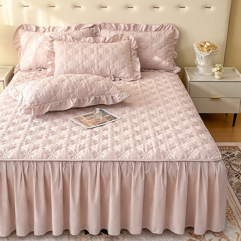 梓萌新款纯色夹棉床裙四季通用床围裙罩床罩单件款防滑床单带裙边,淘宝优惠券,粉丝福利购,淘宝优惠卷