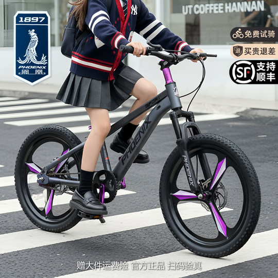凤凰儿童车自行车10到15岁女孩青少年中大童男孩山地变速学生单车