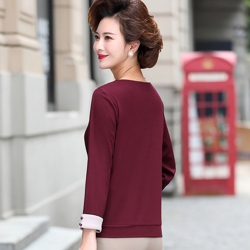 中老年女装秋季新款长袖针织衫t恤 奥可蔓中老年女装