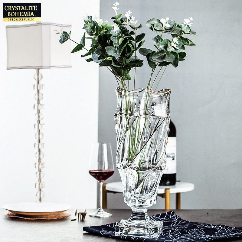 捷克进口bohemia水晶玻璃描金花瓶 开珏家居花瓶