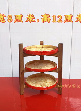 潮汕老物件迷你粿架创意礼物复古竹编红桃粿模型玄关酒柜桌面摆件