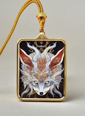 金狐狸吊坠唐卡项坠新品描金九尾狐唐卡藏式挂脖项链情侣挂件礼物