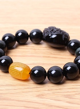 天然黑曜石金曜石貔貅手链男心经手串玉石皮丘佛珠手饰礼物女潮