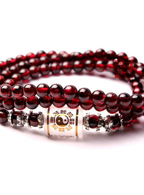 天然石榴石三圈手链文殊大日如来12生肖八大守护神民族风吊坠