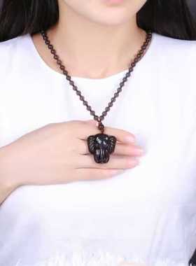 天然彩虹眼黑曜石吉象采珠吊坠十二生肖吉祥物男女民族挂件