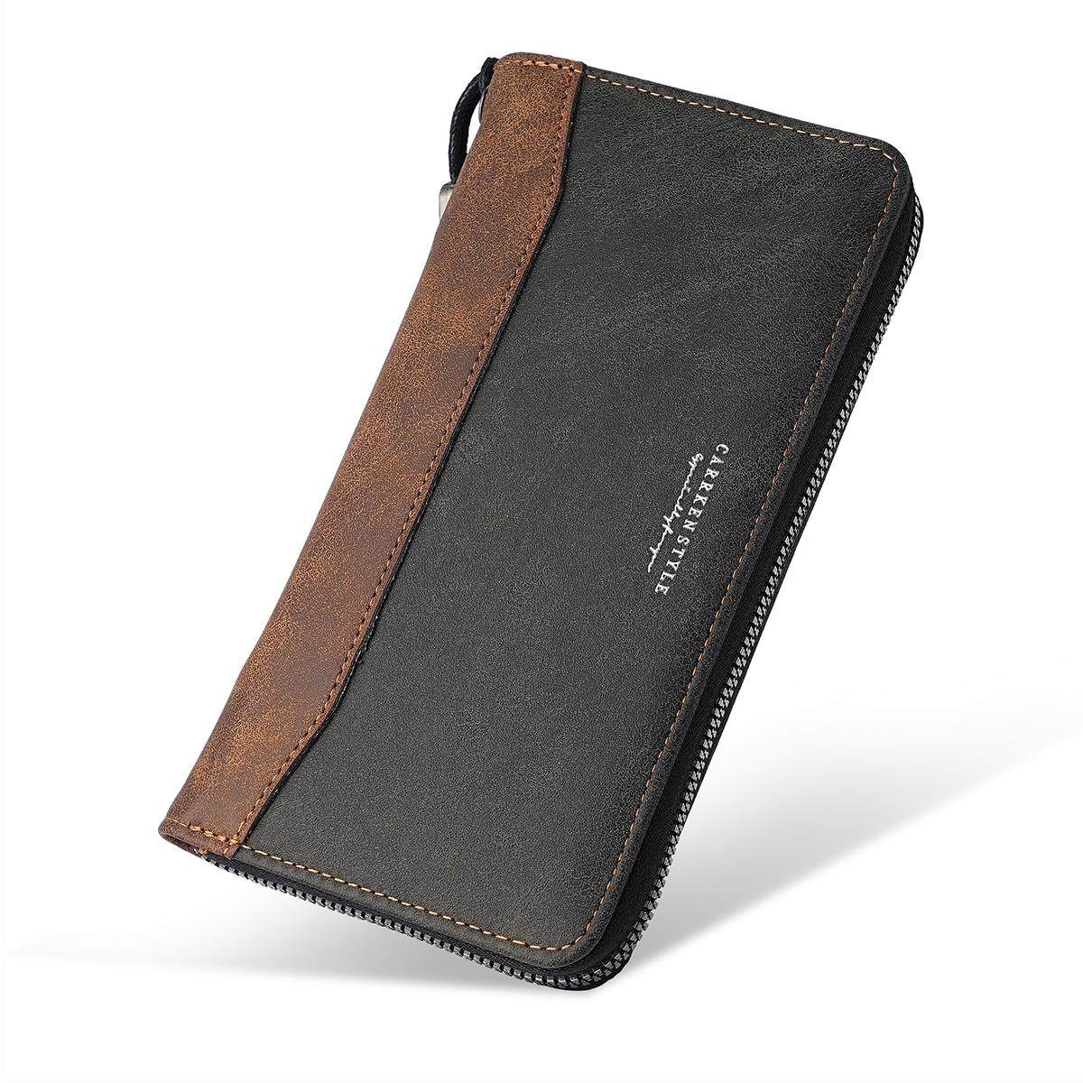 CarrKen新复古磨砂拼接撞色男士长款钱包 青年时尚多功能拉链手包,淘宝优惠券,粉丝福利购,淘宝优惠卷