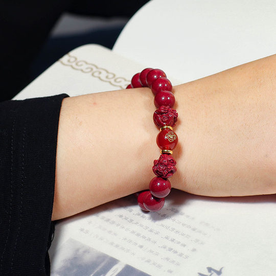 2026年卯戌文殊菩萨属兔生肖转运珠朱砂手链男女紫金朱砂佛珠手串