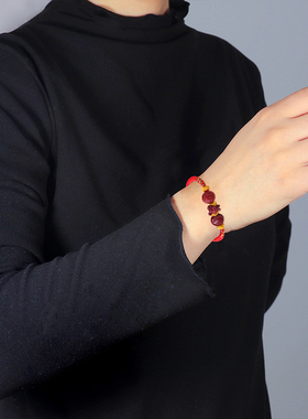 巳酉丑三合通宝吉贵宏神将朱砂红手绳手链属牛2026年饰转运珠