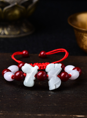 寅午戌三合通宝吉贵宏神将朱砂红手绳手链属虎2026年饰转运珠