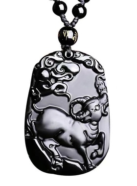 黑曜石十二生肖吊坠男女款本命项链属鼠牛虎兔龙蛇马羊猴鸡挂坠