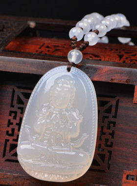 卜安堂天然生肖羊白色佛吊坠玉髓