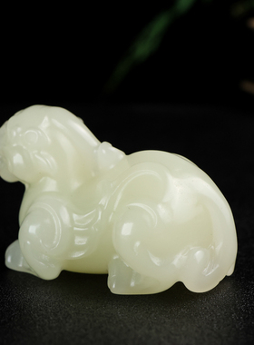 天然新疆和田玉白玉招财生肖马元宝挂件手把件玉石吊坠