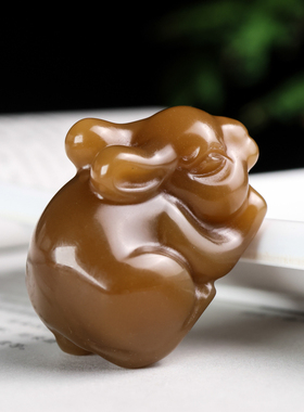 新疆和田玉且末糖玉生肖兔手把件天然玉石扭转乾坤把件原石手玩件