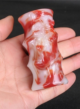 新疆和田羊脂红玉竹节手把件节节高玉手把件鸡血红玉手把玩件挂件