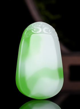 新疆和田玉白玉带翠色平安无事牌花头如意吊坠玉石挂件男女款吊坠