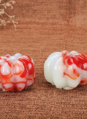 玉器南瓜玉把件戈壁玉鸡血玉南瓜手把件新疆金丝玉鸡血红