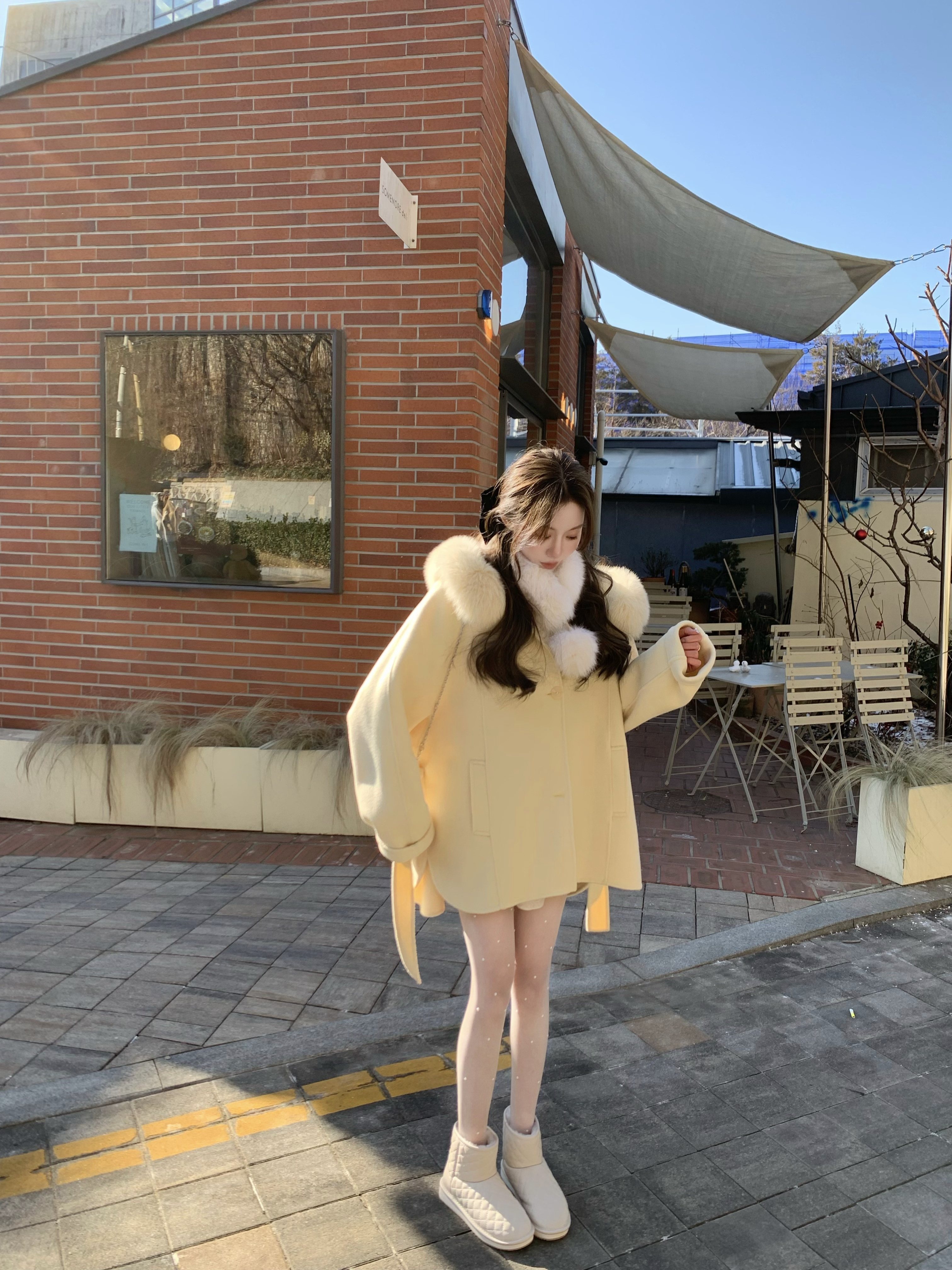 萌萌Ja」栀子黄 独家订染 全手工大毛领双面呢斗篷大衣外套女冬季,淘宝优惠券,粉丝福利购,淘宝优惠卷